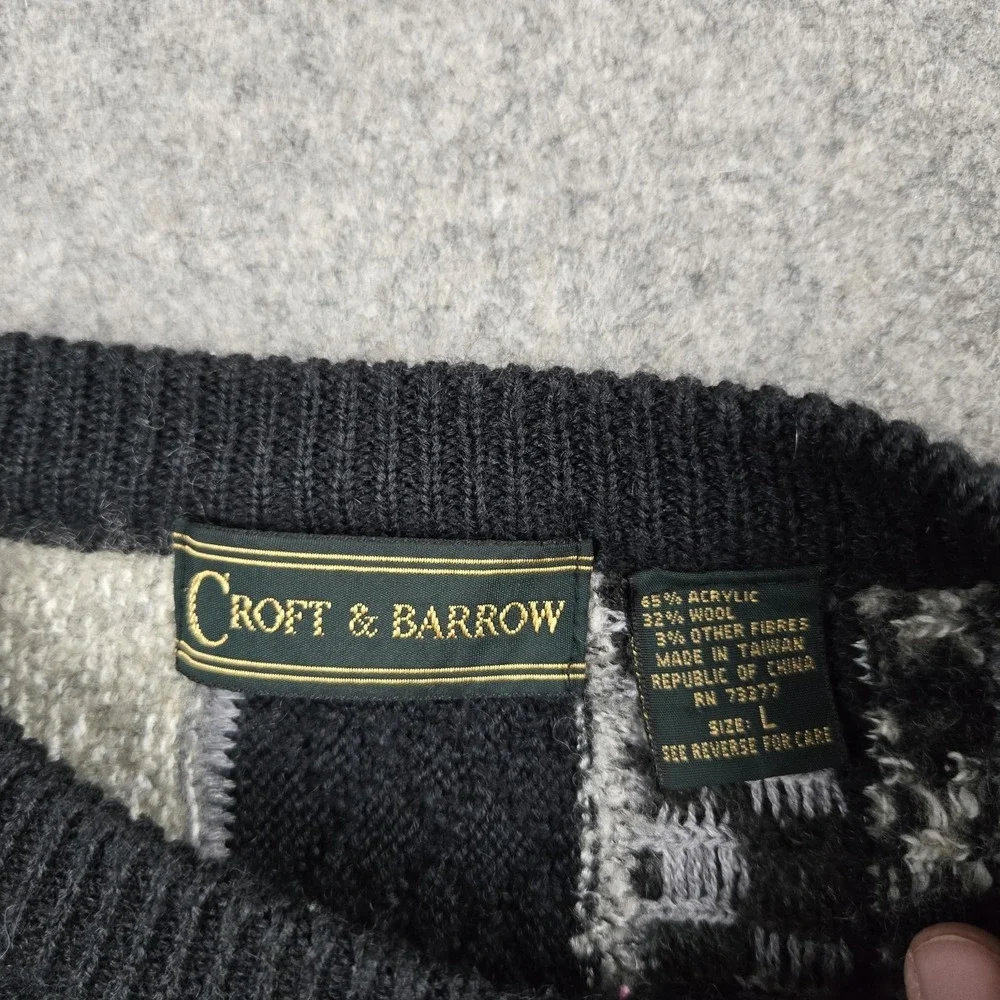 Vintage‎ Croft & Borrow Sweater Mens Large Gray Black 3D Knit 90s Sweatshirt